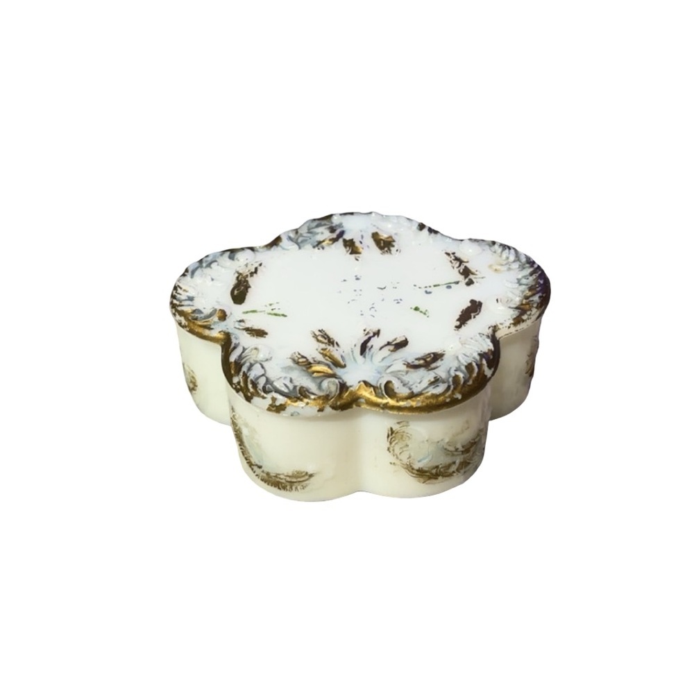 Antique Milk Glass‎ Trinket Box 1890s, Dithridge Co Trinket Box UV Reactive
